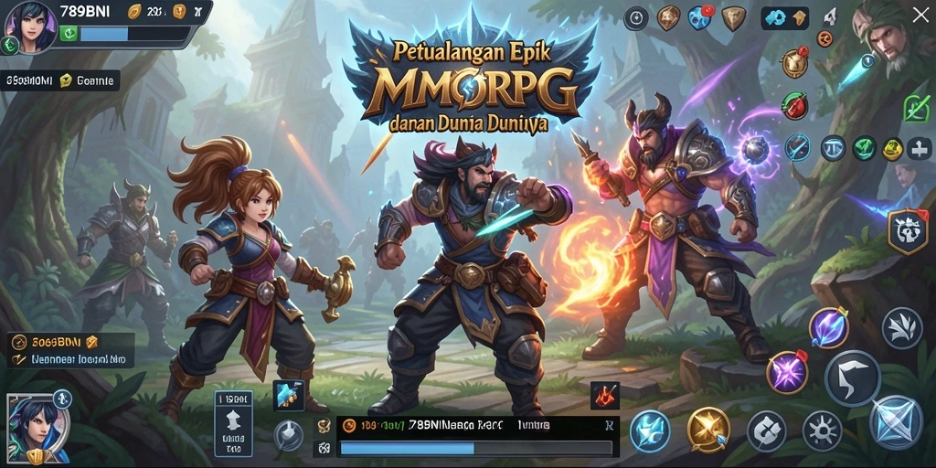 Screenshot utama 789BNI menampilkan aksi pertarungan dalam dunia MMORPG yang epik.