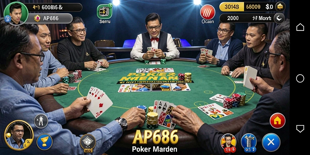 Tampilan gameplay seru dalam aplikasi Poker AP686.