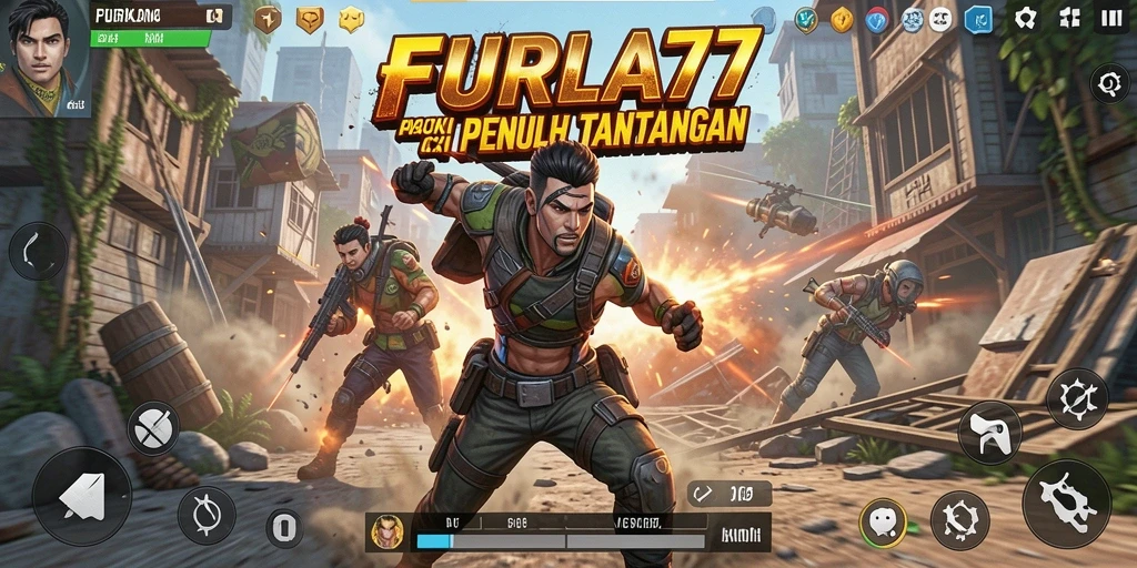 Screenshot FURLA77 menampilkan aksi seru dalam pertempuran yang intens.