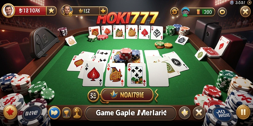 Tampilan gameplay HOKI777 dengan suasana Gaple yang seru.