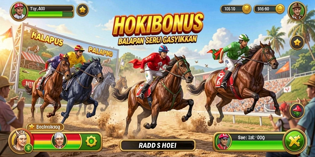 Screenshot gameplay HOKIBONUS yang menampilkan balapan seru di trek menantang.
