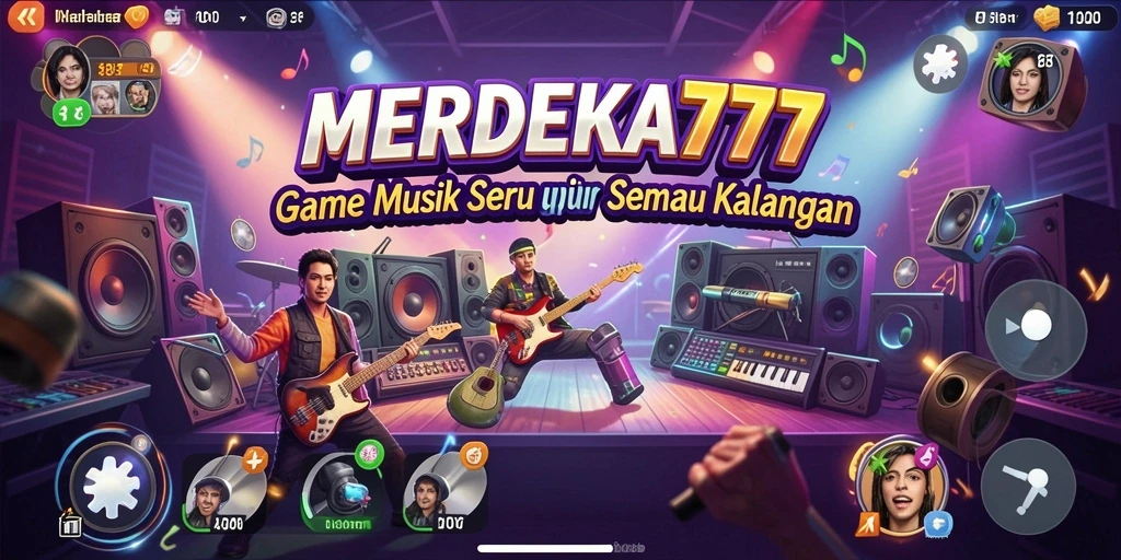 Tampilan screenshot permainan MERDEKA777 menunjukkan pengguna menikmati musik dengan berbagai fitur interaktif.