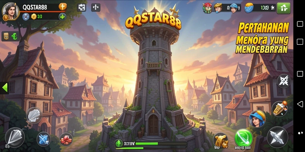 Screenshot gameplay menara pertahanan yang intens di QQSTAR88.