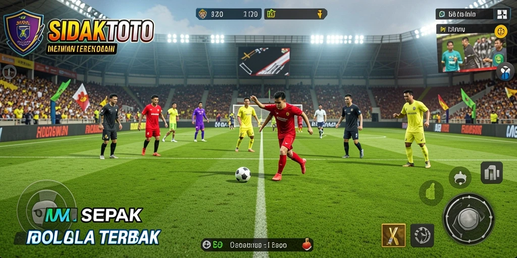 Screenshot gameplay menarik dari SIDAKTOTO dengan aksi sepak bola yang intens.